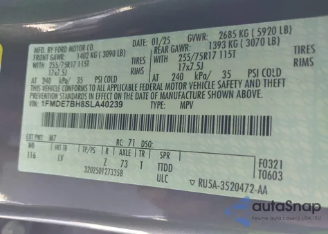 2025 Ford Bronco Big Bend z USA, uszkodzony, nr VIN 1FMDE7BH8SLA40239